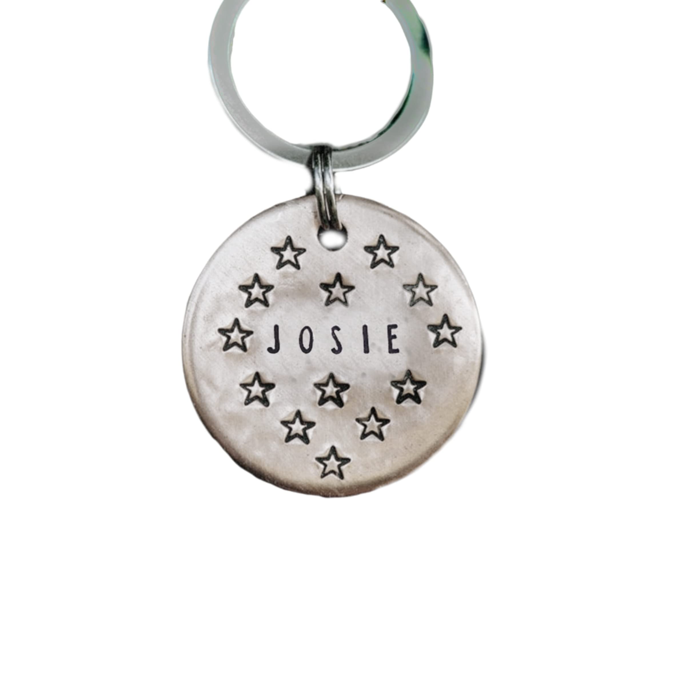 Carrie CloverKey ring Pet Dog or Cat Name Tag ID identification Personalized Dog ID Tag with star design, Cat ID Pet Tag, Hand stamped Engraved, Dog Collar Tag, Pet Name Tag, Celestial Pet ID tag