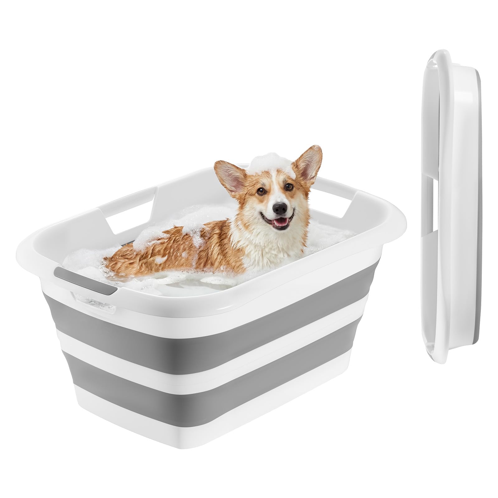 VEVOR Baignoire Pliable pour Animaux de Compagnie 34 L, Baignoire Portable pour Petits Chiens et Chats, Bassin de Toilettage en PP et TPR, Design Compact, pour Intérieur et Extérieur, Gris et Blanc