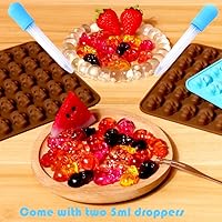 Vista 5 de Moldes de caramelo de calavera gomosa, paquete de 3 moldes de silicona de 40 cavidades con 2 goteros para gomitas, dulces, gelatina, chocolate, cera