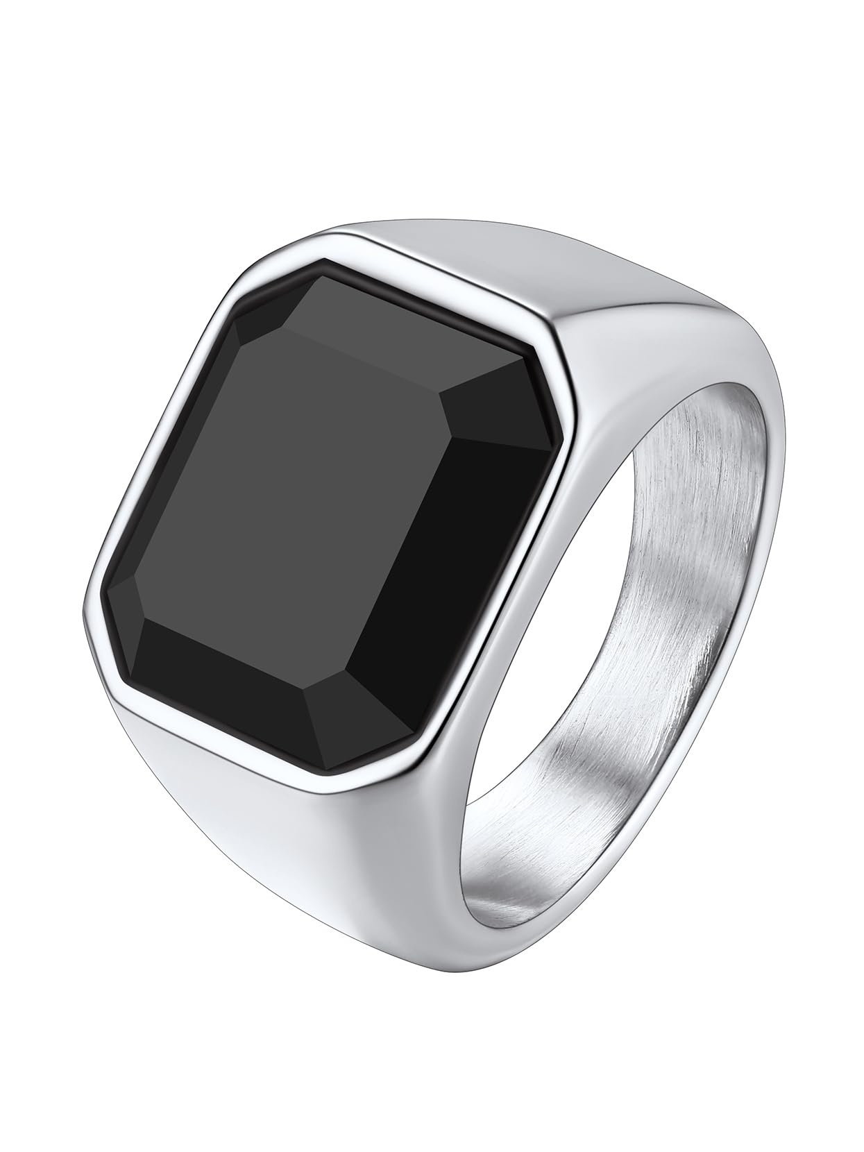 Richsteel Anillos Sello con Onix Negro Grande, Signet Ring, Incluye Caja de Regalo