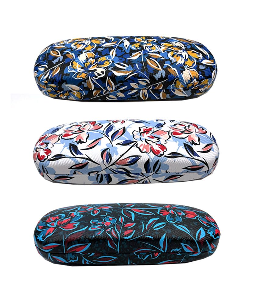 JAVOedge [4 PACK / 3 PACK], Printed Pattern Durable Hard Clamshell Eyeglass Case with Bonus Microfiber Cloth