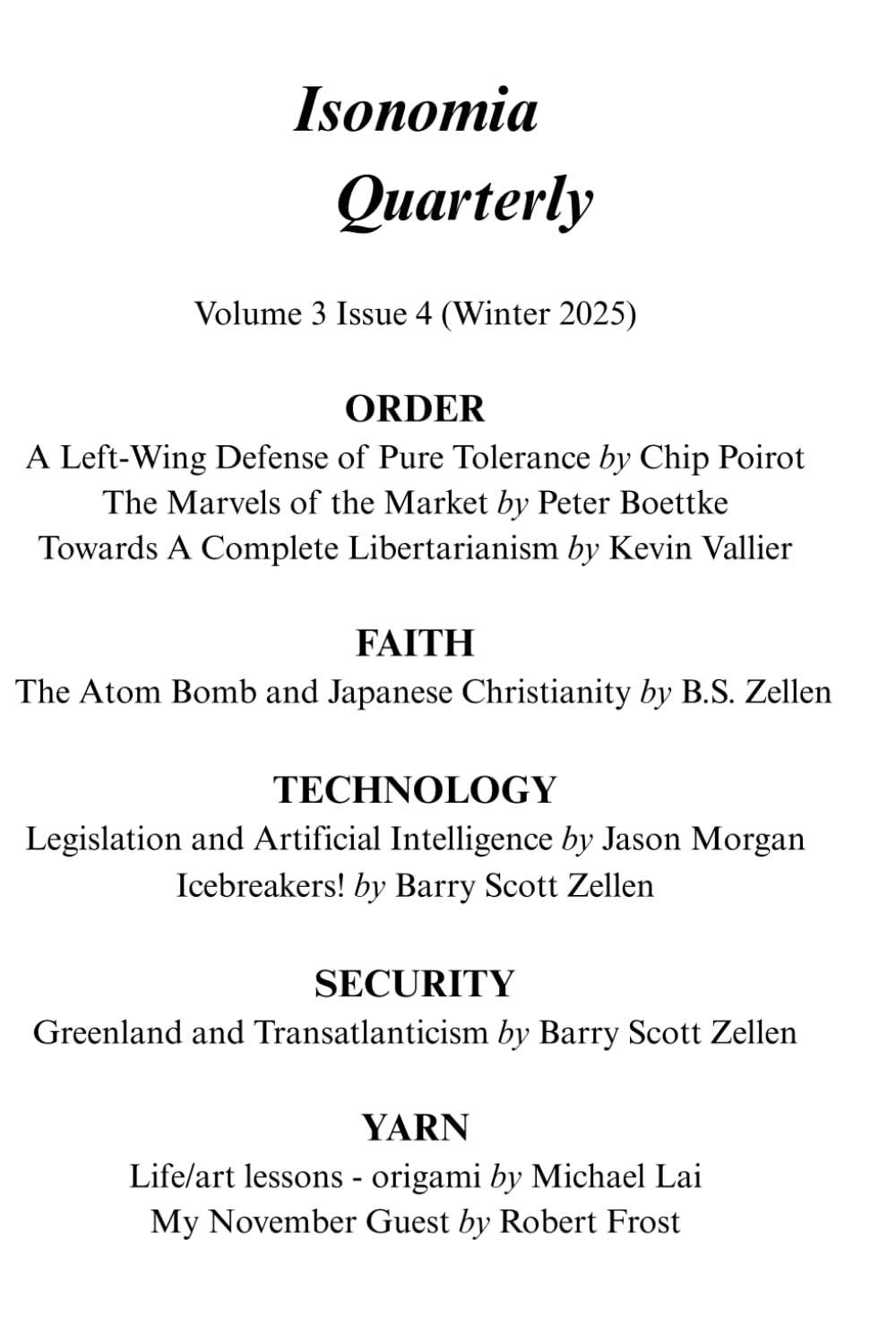 Isonomia Quarterly: Volume 3 Issue 4 (Winter 2025)