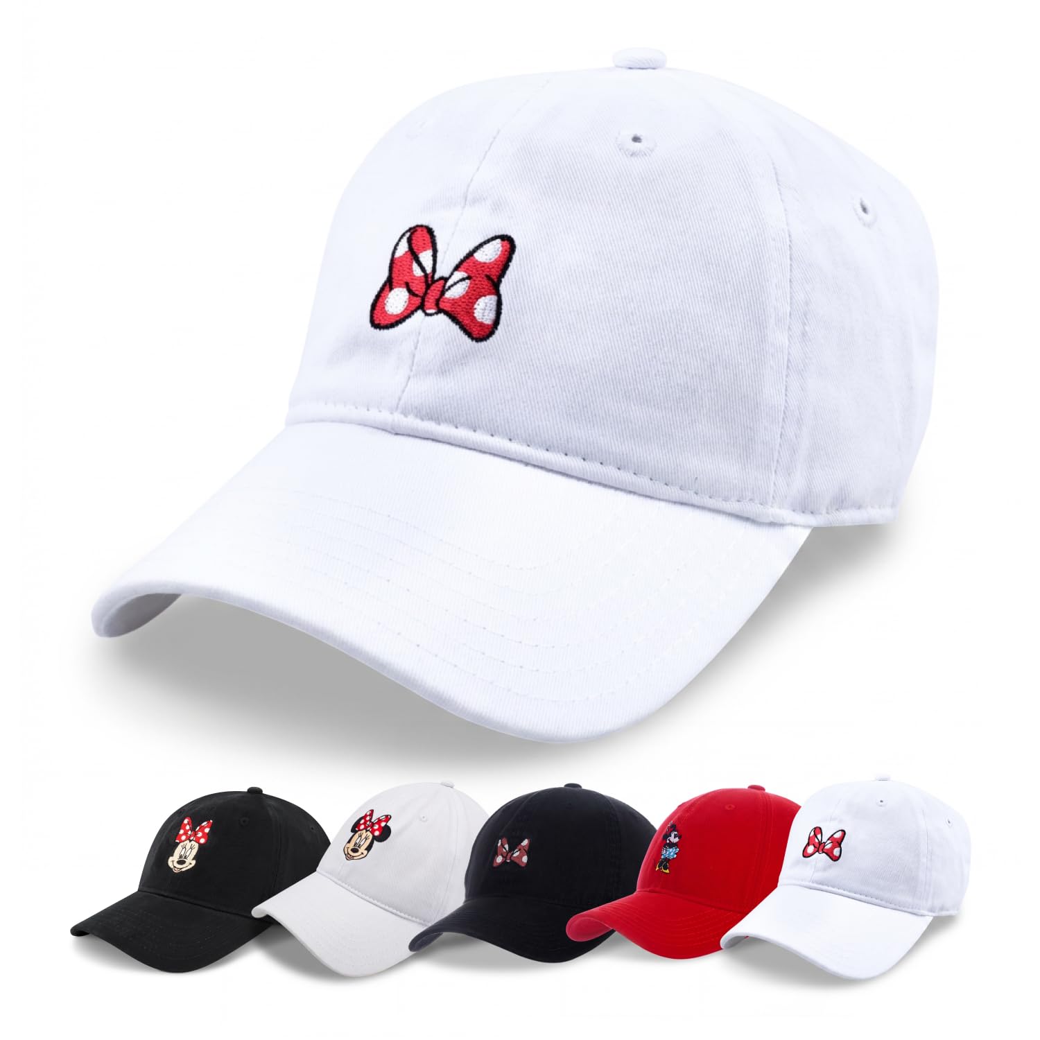 Disney Minnie Mouse Dad Hat, Cotton Adjustable Baseball Cap with Curved Brim