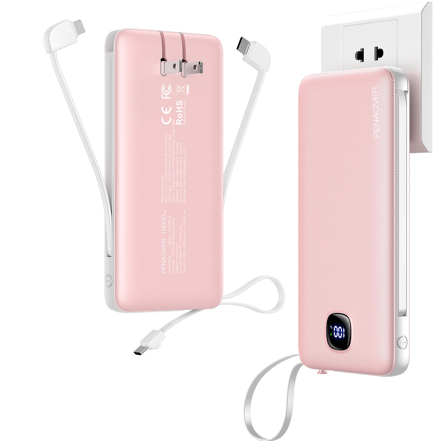 Power Bank 10000mAh Con Cavi Integrati – Ricarica Rapida 22.5W, 6 Uscite E 2 Ingressi