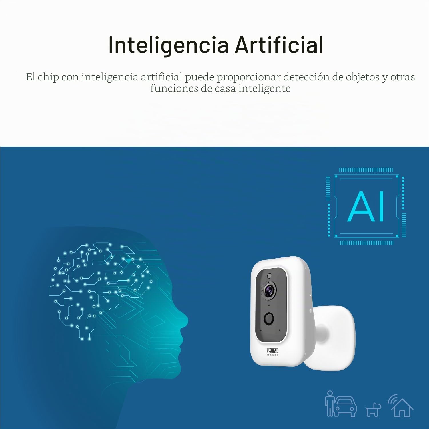 INSTAR IN-8401 2K+ Blanco - Cámara de vigilancia LAN/WLAN con IA (AI) - Cámara IP - WPA3 - WiFi de 2,4 y 5 GHz - Audio - PIR - Visión Nocturna - Leds Invisibles de 940 NM - HomeKit - MQTT