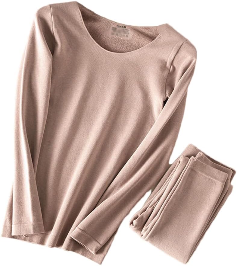 DBFBDTU Women's Winter Heat Thermal Underwear Sets Warm Tshirts+Pants 2 Pieces O-Neck Suits