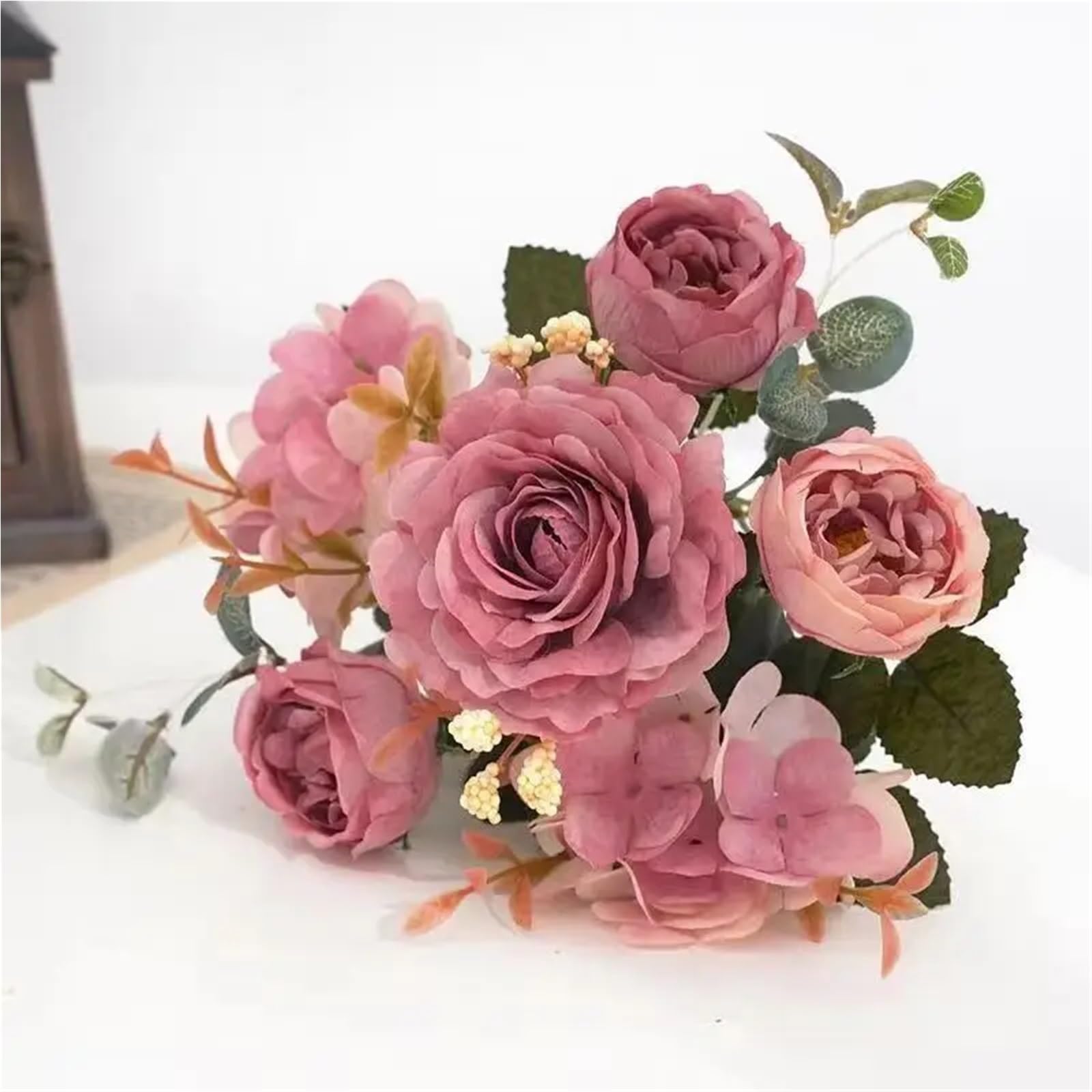 WHMWT 1/4pcs Artificial Flowers Silk Rose Bouquet Hydrangea Peony Bridal Holding Fake Plants Home Room Wedding Decoration Diy Gift Box(Color 6,4Pack)