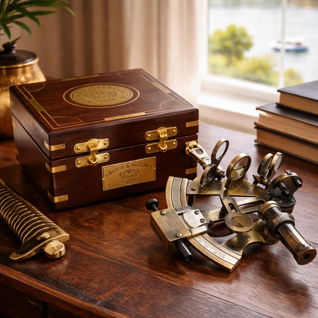 Antico Educativo Ottone Sestanti Strumento di Navigazione Marina Vintage Ottone Sestante con Scatola di Legno Collezionista Nautico