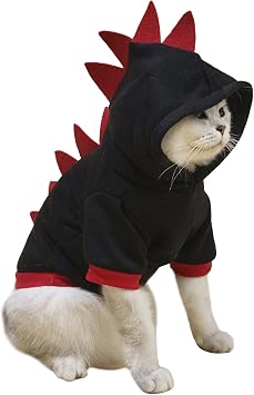 QWEEE Dinosaur Dog Hoodie - Warm Jacket for Puppy, Kitten, Small & Medium Dogs & Cats - Black, XXS