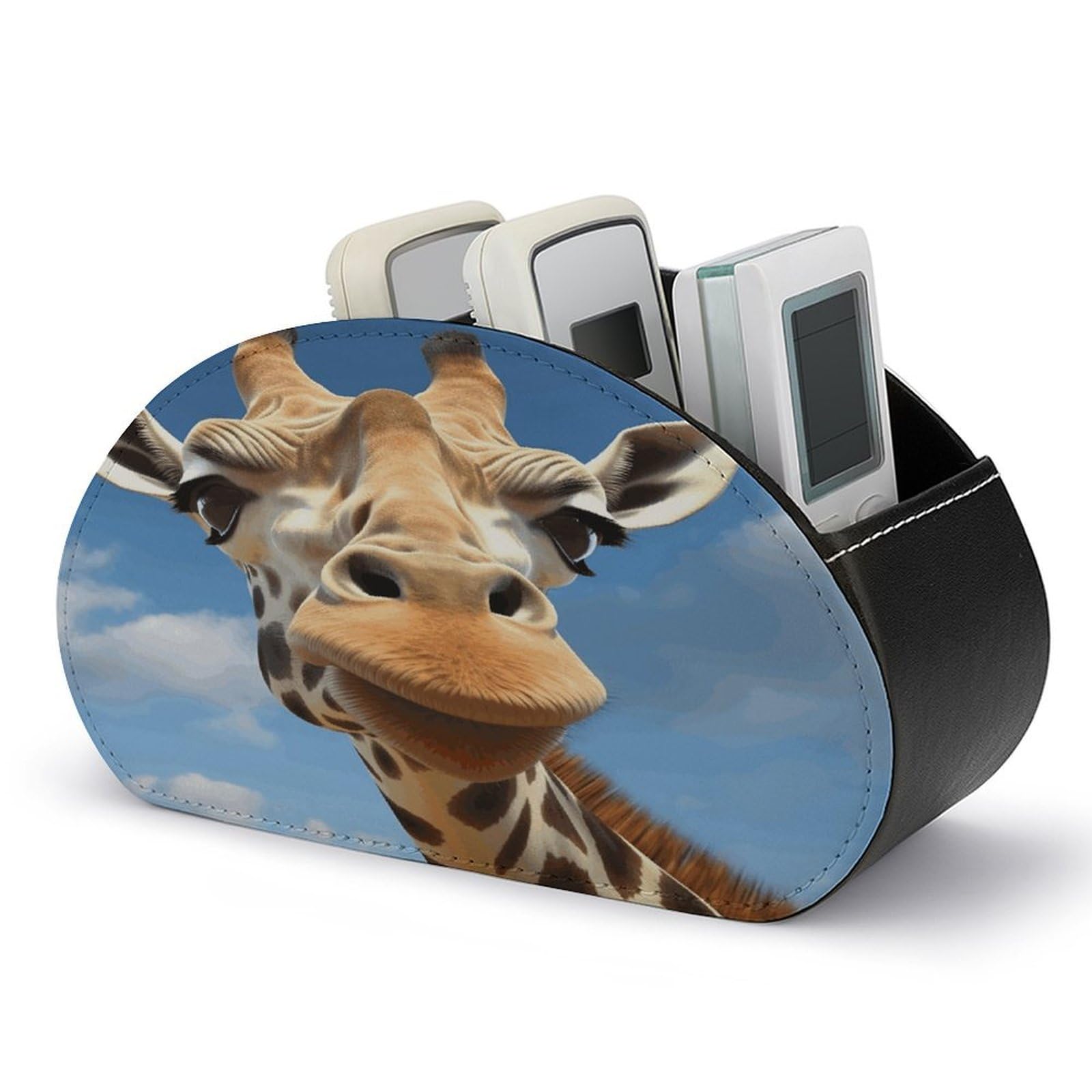 FekiLoot Funny Giraffe Remote Control Holder, PU Leather Remote Control Organizer Box Stationery Remote Control Box Desk Storage Organizer for DVDs,Glasses,Pens,Media Players
