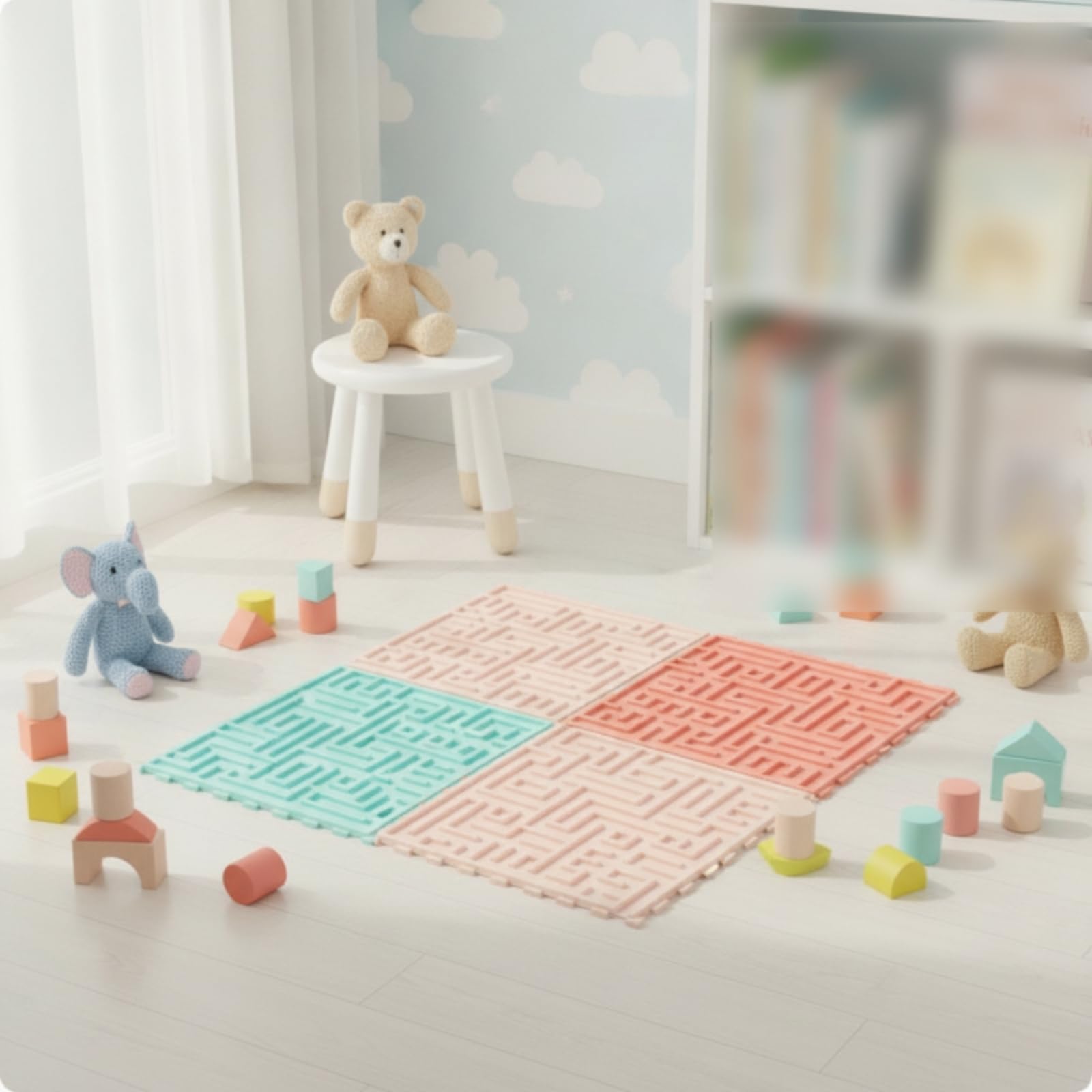 Kinder Fußmassage Matte Lernteppich Puzzlematte Spielmatte Trainingsmatte mit Taktiler Förderung Und Zahlen Buchstaben Formen Zum Stecken für, color to 6, style to 6