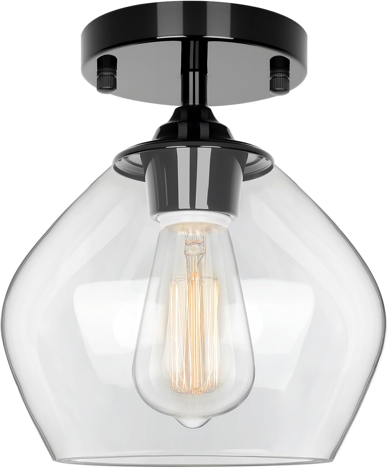 Modern Semi Flush Mount Ceiling Light with Clear Glass Shade, Industrial Close to Ceiling Light, Hanging Ceiling Light Fixture for Hallway, Bedroom, Dining Room, Entryway, Foyer