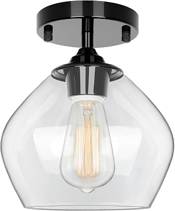 Modern Semi Flush Mount Ceiling Light with Clear Glass Shade, Black | Quick & Easy Installation, Premium Quality, Perfect for Hallway Kitchen Entryway Laundry