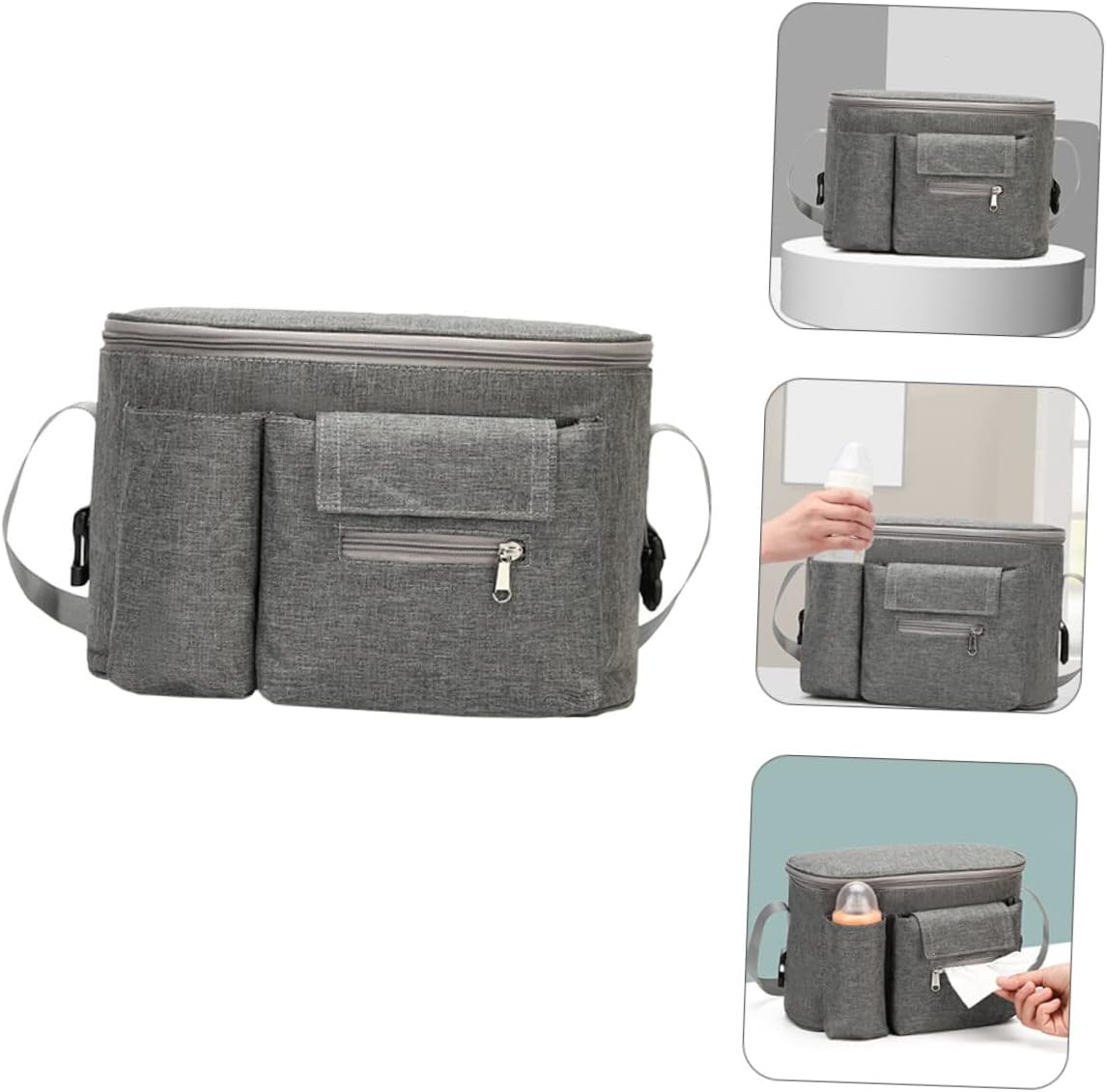 Toddmomy Mummy Bag Travel Stroller Mom Tote Bag Travel Duffel Bag Backpack Travel Handbag Tote Bag Large Stroller Handbag Baby Toys Bag Nylon Hanging Light Grey Baby Container Mom Handbag