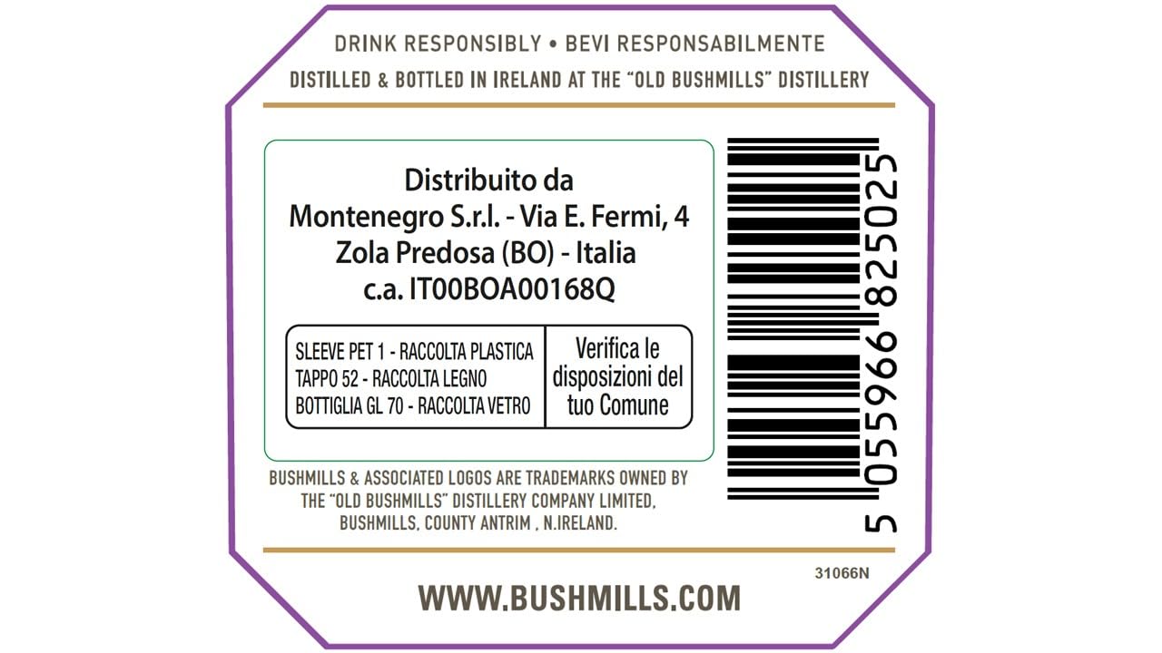 Bushmills 16 anni Single Malt 70cl - Whiskey irlandese invecchiato 16 anni in tre tipologie di legno. 40% vol.