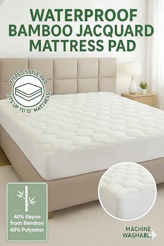 Miniatura 5 de sheetsnthings Rayón impermeable de bambú Jacquard King colchón, blanco
