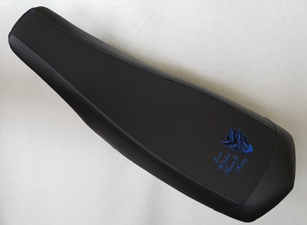 HCC Racing Seat Cover Compatible with Yamaha Raptor 660 - Black Gripper/Black Sides and Back Logo and Stitching in Blue