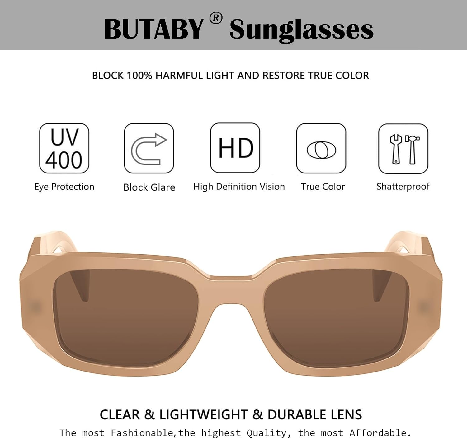 BUTABY Trendy Rectangle Sunglasses for Women Men Retro Sun Glasses Vintage Fashion Square Frame - Image 3