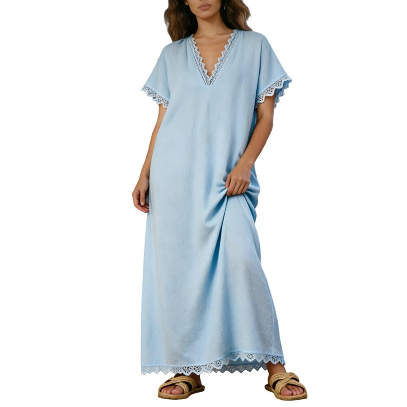 Vestido De Mujer Ultrasuaves Corte Holgado Estampado Floral Senderismo Sin Opresión Suave Ropa De Estar por Casa Larga