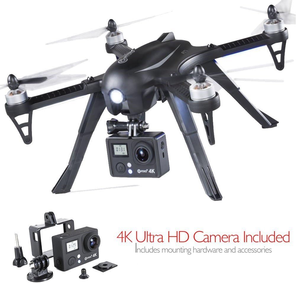 Contixo F17+ RC Quadcopter Photography Drone 4K Ultra HD Camera 16MP, 2 High Capacity Batteries, Supports GoPro Hero Cameras, Water Resistant Back Bag