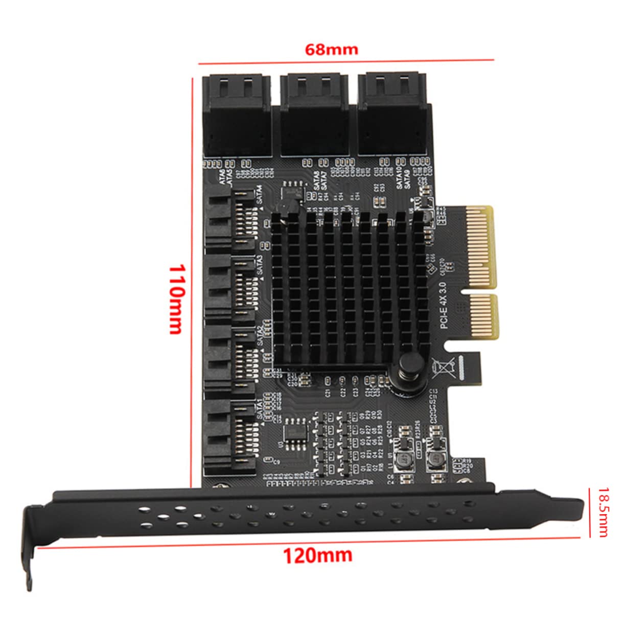 Sata3.0 Erweiterungskarte Pcie X4 3.0 10-Port Schwarz