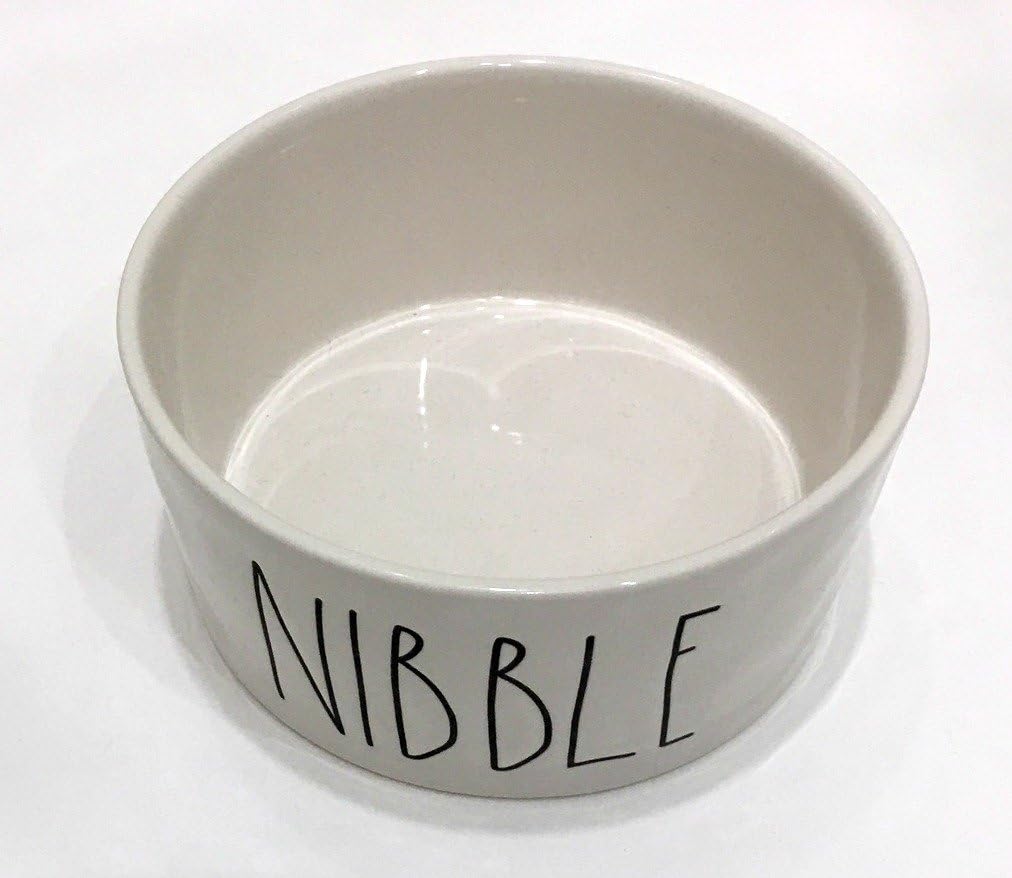 Rae Dunn Artisan Collection by Magenta 6" Ceramic Dog Pet Bowl | NIBBLE. Cream with Cream Interior