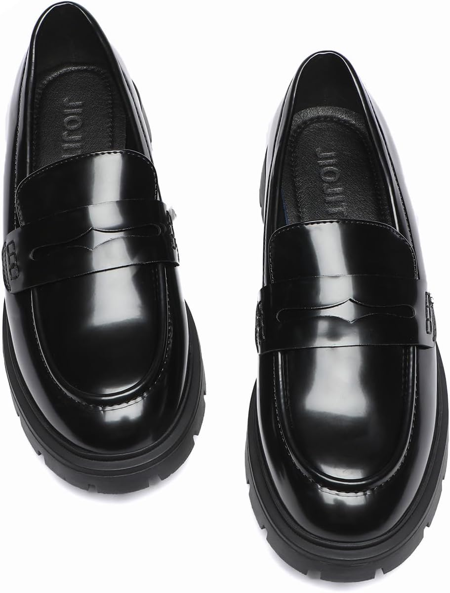 Women's Black Penny Loafers - Chunky Platform Slip-On Shoes for Office Work & Business Casual - Comfortable Dressy Fashion Loafers