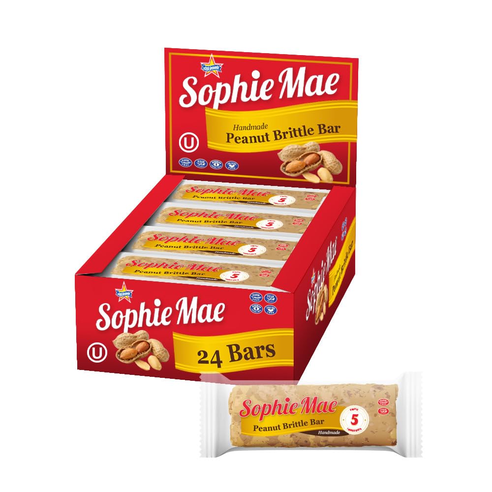 Atkinson's Sophie Mae Peanut Brittle Bar - Salty and Sweet Peanut Brittle - Gluten Free, Kosher, Vegan, No Artificial Ingredients - 2.25 oz. Bar - 24 Count Pack