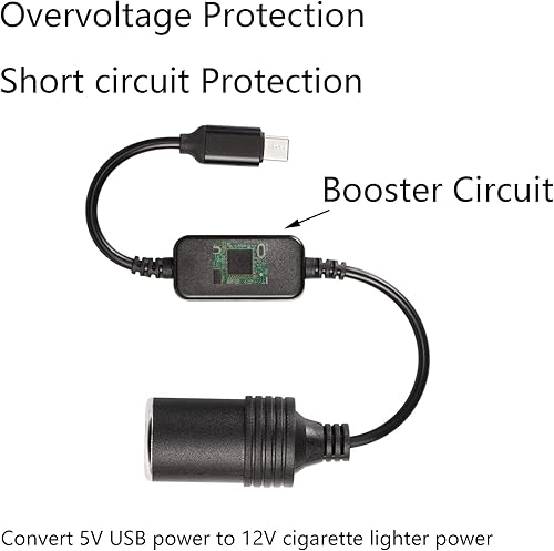 Miniatura 2 de CERRXIAN Cable de alimentación USB C macho a 12V 8W para encendedor de cigarrillos, cable de alimentación para Dash Cam, GPS, tiras de luz LED para