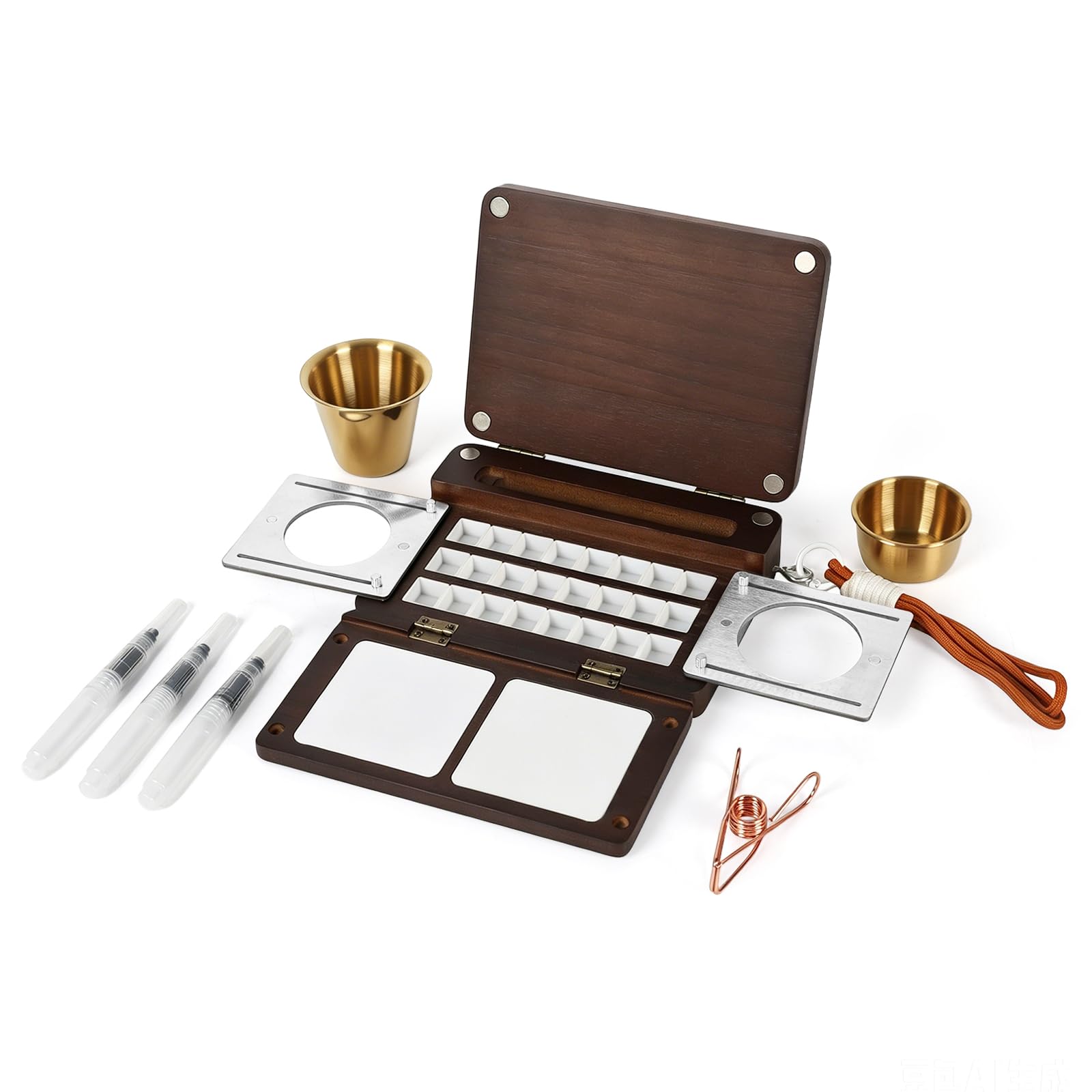 Ensemble de palettes d'aquarelle en bois, boîte de palette d'aquarelle portable de voyage pliable pour peinture en plein air et peinture en studio