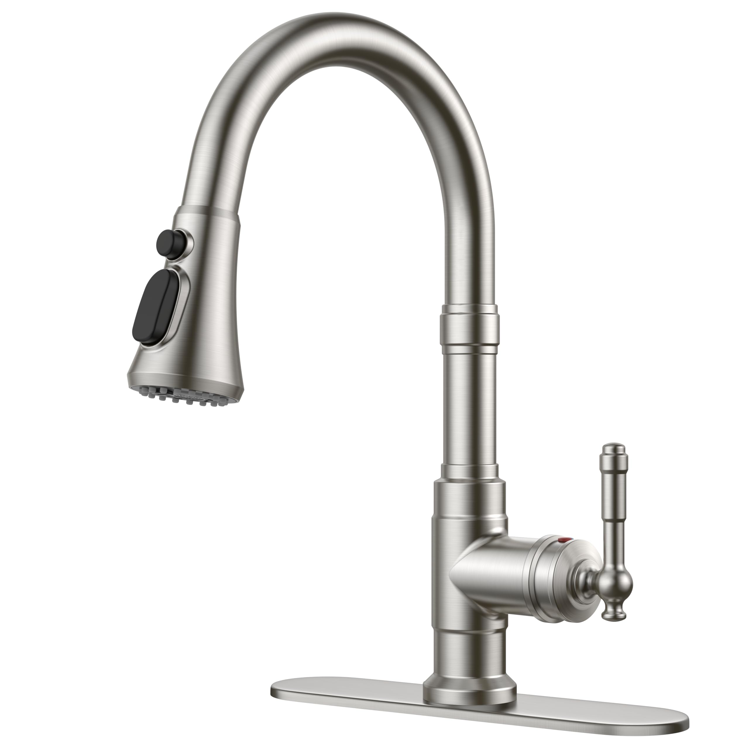 Grifos de cocina vintage con rociador extraíble, grifo de fregadero extraíble de acero inoxidable de arco alto con manija única y acabado níquel cepillado, ideal para casas de campo, caravanas, auto