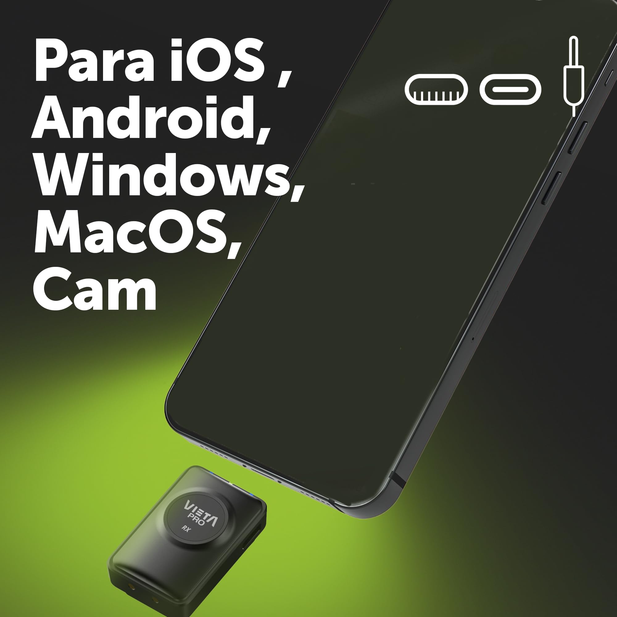 Vieta Pro Dos Micrófonos ENC Inalámbricos de Pinza magnética, Caja de Carga y 10H de Batería. Tipo Lavalier con Cancelación de Ruido USB-C y Lightning, Micro de Solapa | Podcast Vlogs Influencer Plus