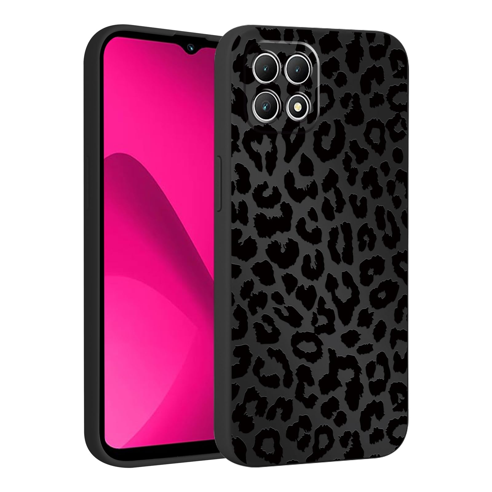 lioscre Cute Cheetah Print Phone Case for T-Mobile Revvl 7 5g 6.58", Aesthetic Coquette Black Leopard Pattern Design Case Soft Slim Shockproof TPU