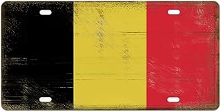 Front License Plate Belgium Flag Vintage License Plate Frame, Aluminum Metal License Plate Auto Car Tag Decorative Novelty License Plate Cover Frame 6 "X 12", Made in USA