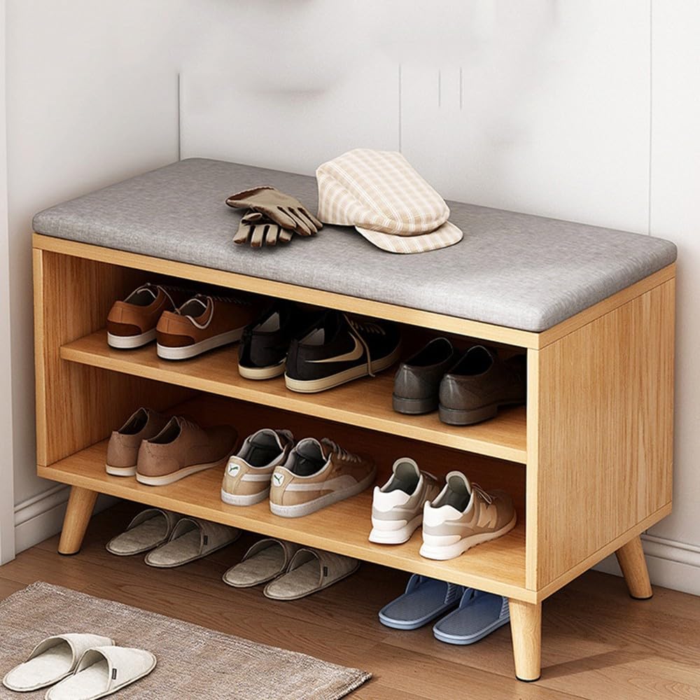 Étagère à chaussures en bois robuste pour couloirs et entrées étroites