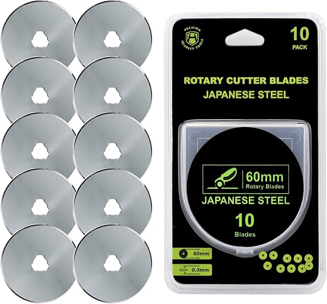 Headley Tools 60mm Rotary Cutter Blade(Pack of 10) Fits Olfa Fiskars Turecut (60MM, Quantity 10pc)