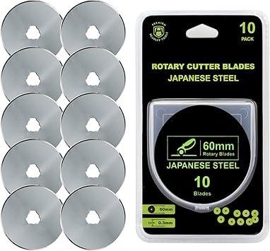 HEADLEY TOOLS 60mm Rotary Cutter Blades 10 Pack Fits Olfa, Fiskars, Replacement Rotary Blade for Arts Crafts Quilting Scrapbooking Sewing, Sharp and Durable