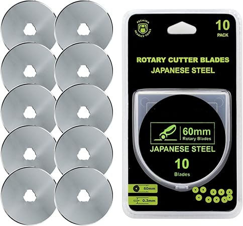 HEADLEY TOOLS 60mm Rotary Cutter Blades 10 Pack Fits Olfa, Fiskars, Replacement Rotary Blade for Arts Crafts Quilting Scrapbooking Sewing, Sharp and Durable