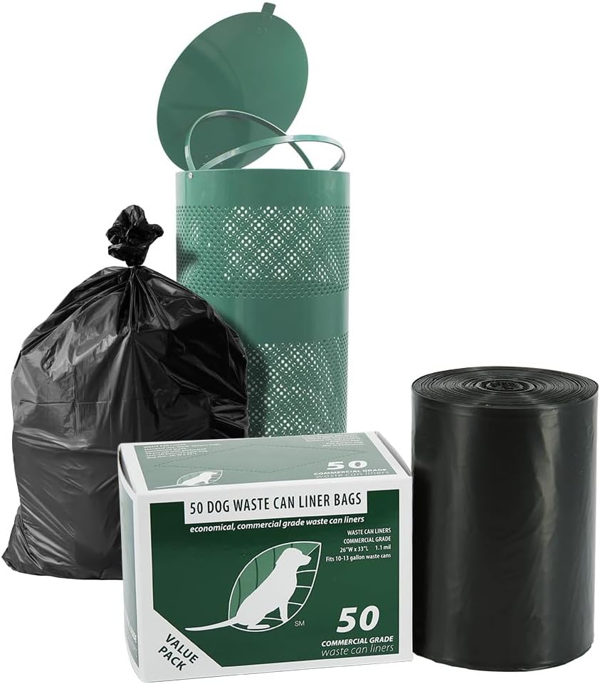 Zero Waste USA - Commercial Grade Dog Waste Station Can Liners -1 Roll of 50 bags - Standard Size 26" W x 33" L (10-13 gallons) - Heavy Duty, Thicker than competitors' bags (1.1 mil)