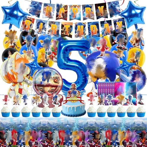 69 Stück Geburtstagsdeko Kinder Cartoon Deko Geburtstag mit Tischdecke Banner Spiralen Luftballons Foil Balloon Tortendeko Servietten für 4 5 6 7 8 9 jahre Jungen Mädchen Geburtstags Party