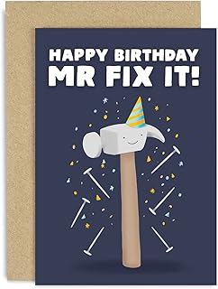 Old English Co. Fun DIY Hammer and Nails Card for Men - 'Mr Fix It' Carpentry Birthday Card for Him Male Card - Humorous Handyman Card - Husband, Son, Uncle, Brother, Dad | Blank Inside with Envelope