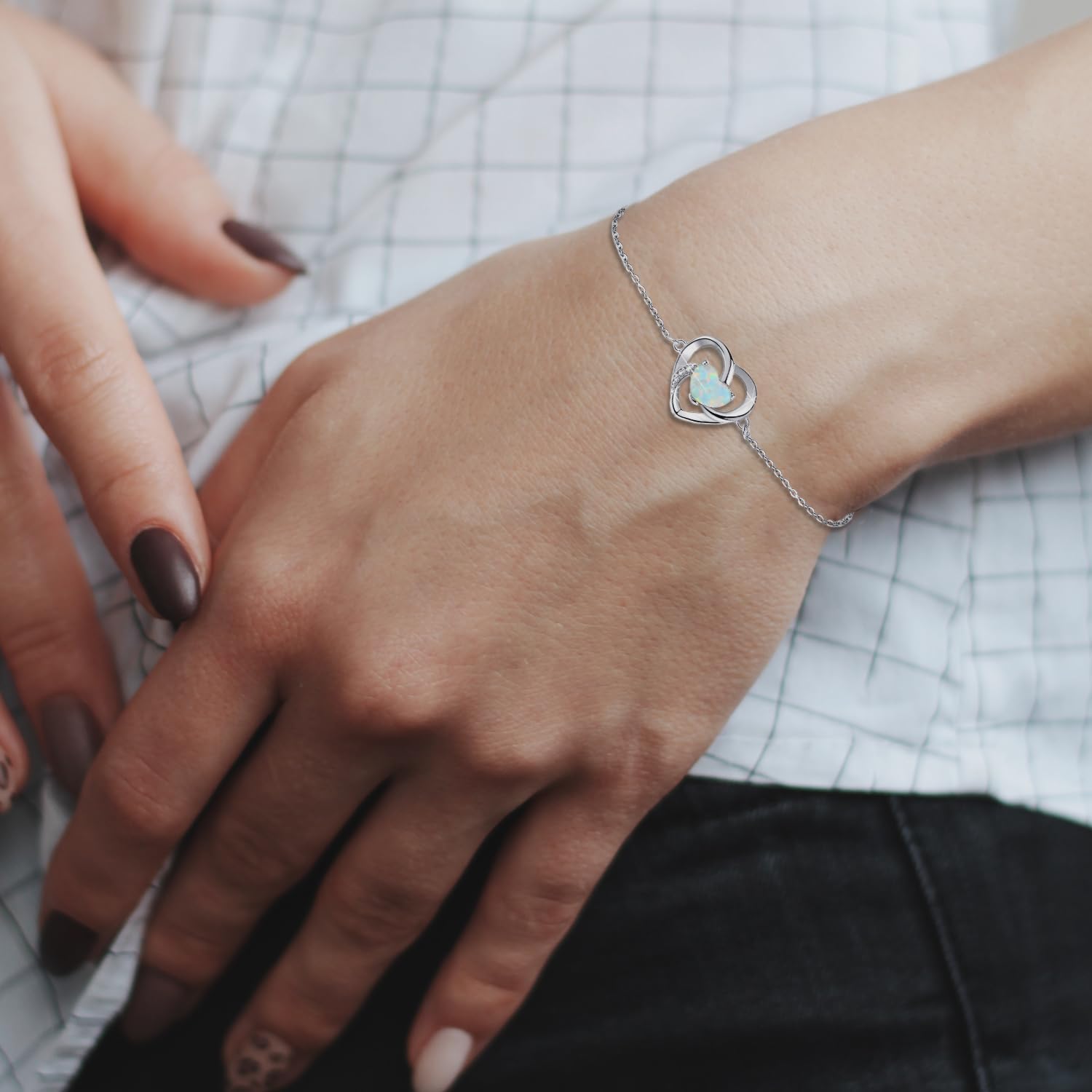 Opal Bracelet Anklet 925 Sterling Silver Adjustable Opal Turquoise Moonstone Bracelets for Women Opal Heart Bracelet Jewelry Gift for Birthday Christmas - Image 3