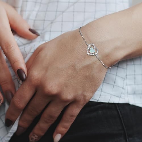 Miniatura 3 de YZSFMZGE OpalTurquoise Heart Bracelet For Women 925 Sterling Silver Adjustable Bracelets Jewelry Gift for Girls