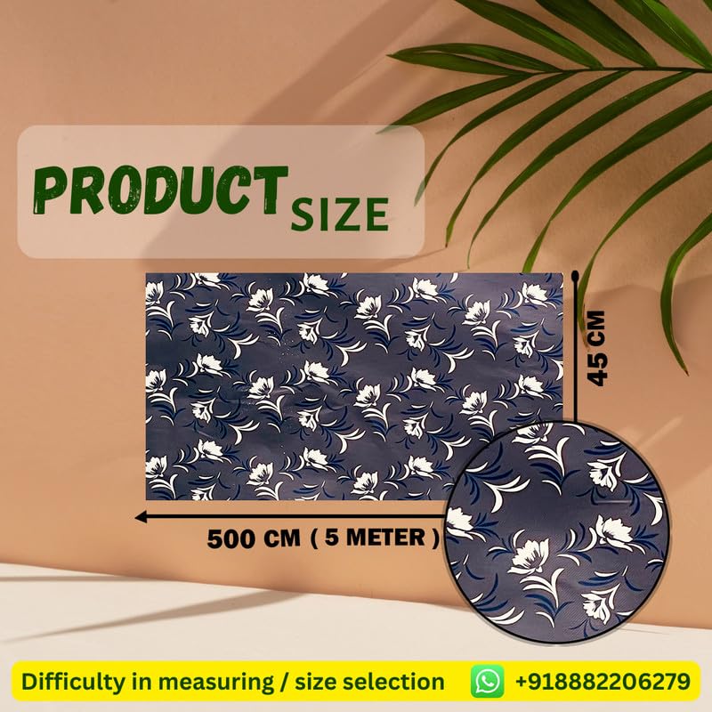 Image of Anti-Slip Kitchen Shelf Liner - 5 Meter Roll, Waterproof Multipurpose Mat for Fridge, Cabinet, Drawer, Trolley & Bathroom - Easy to Cut Floral Blue Print (Grey)
