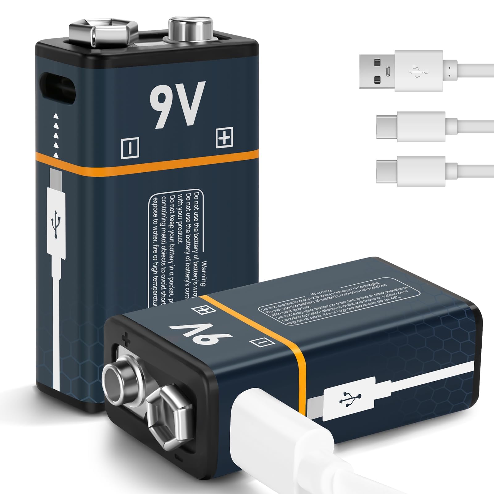 seyyen Rechargeable Lithium Batteries 9V with 4 in 1 USB Charging Cable,650mAh 9 Volt Li-ion Battery for Smoke Detector,Metal Detector,Microphone(2Pcs)