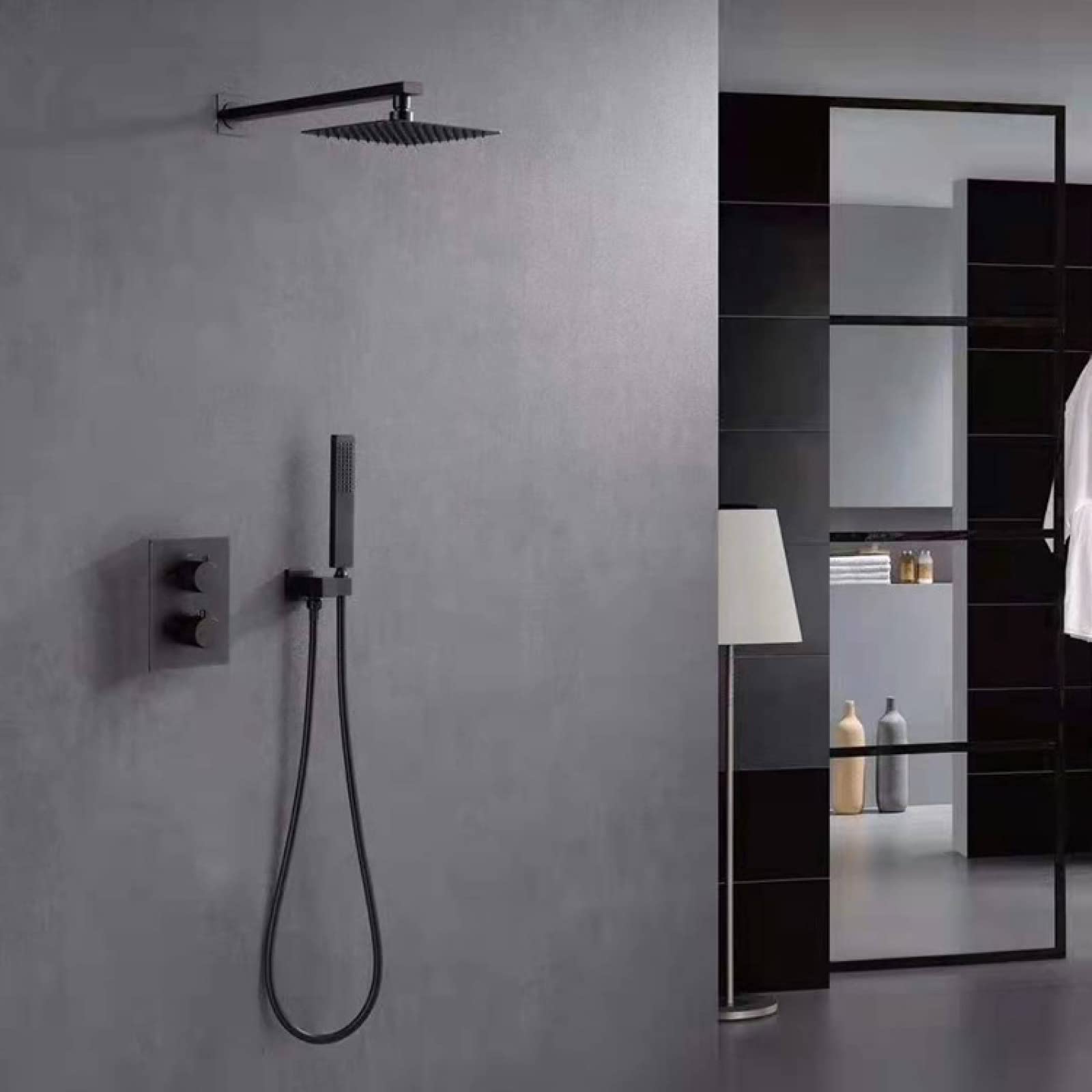 ASerZenith All Copper in-Wall Supercharged Shower Hotel Household Rain Shower Device Constant Temperature Concealed Shower Set(Temperature Black)