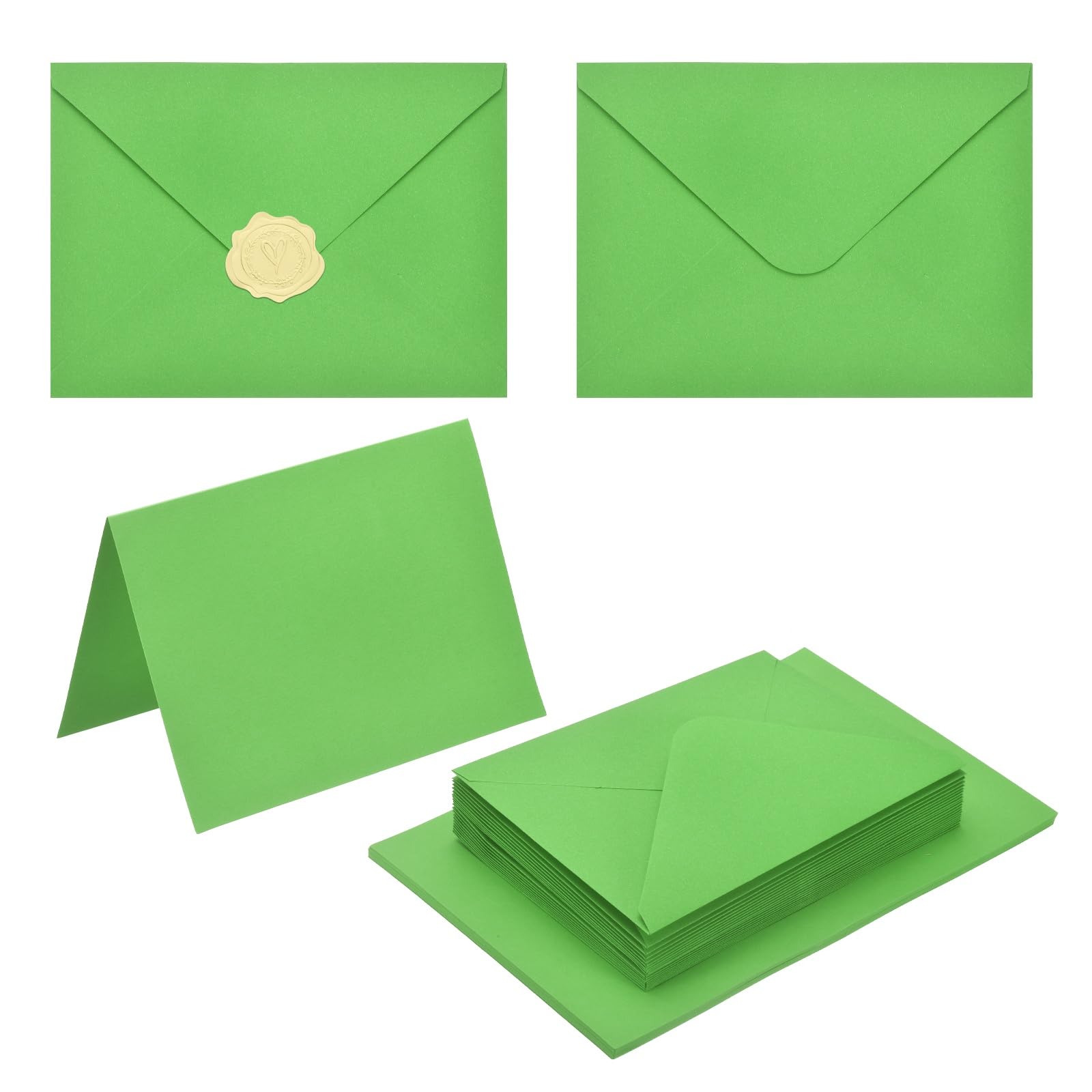 PATIKIL 50Pack Grass Green 5x7 Envelopes with Cards, V Flap A7 Envelopes with Cardstock & Gold Stickers for Greeting Cards Wedding Greeting Birthday Invitations Letter Mailing — image 1