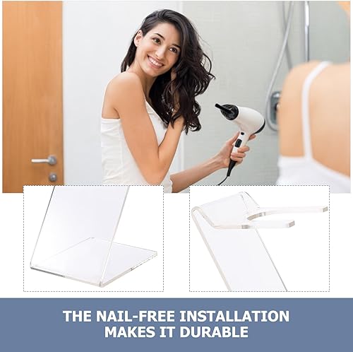 Miniatura 3 de Soporte transparente para secador de pelo, soporte de exhibición de acrílico para baño, tocador y organización del hogar