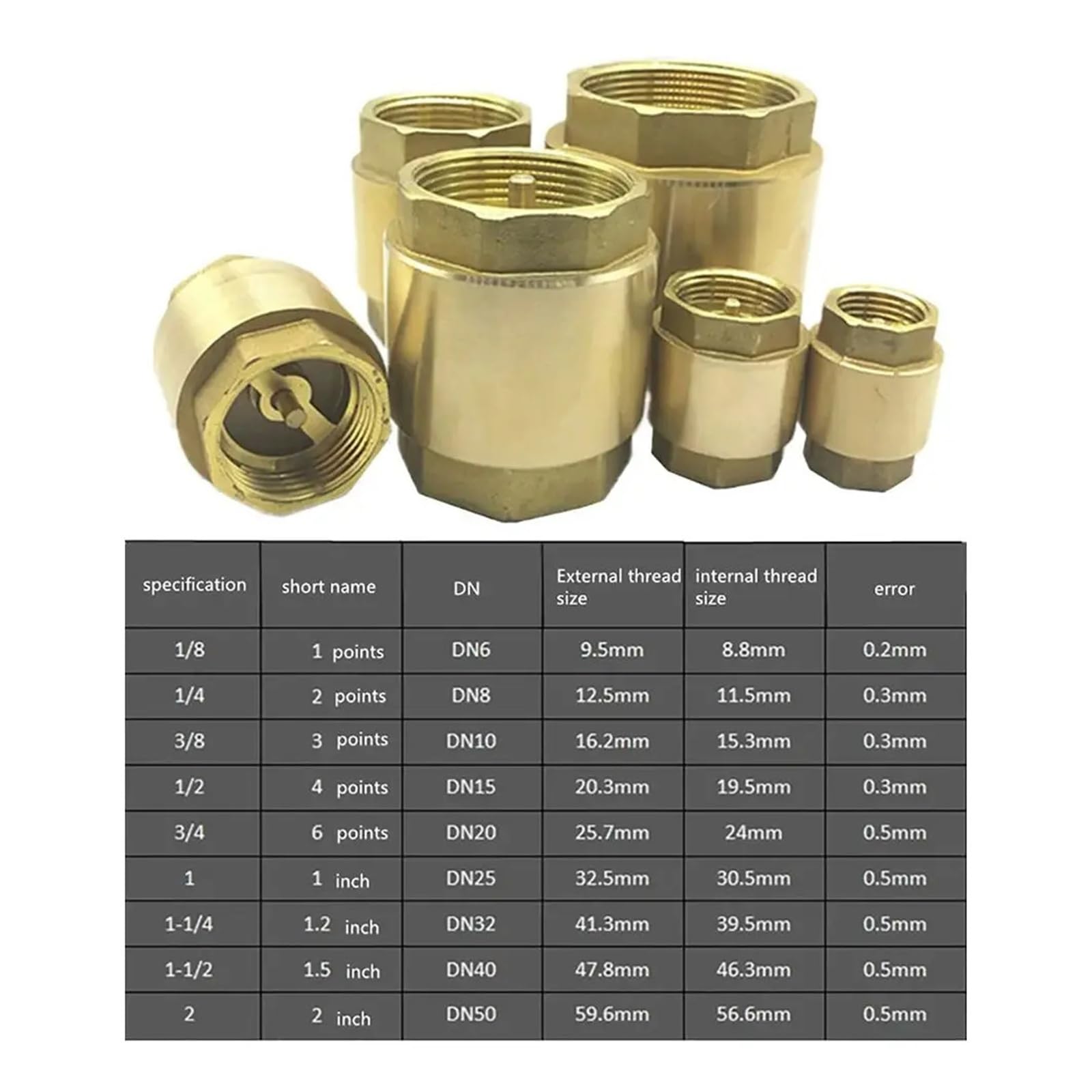 1 pcs Laiton Clapet Anti-Retour pour Irrigation Aquarium Système-NPT In-Line Spring 1/2 pouce 3/4 pouce 1 pouce 2 inch(DN20)