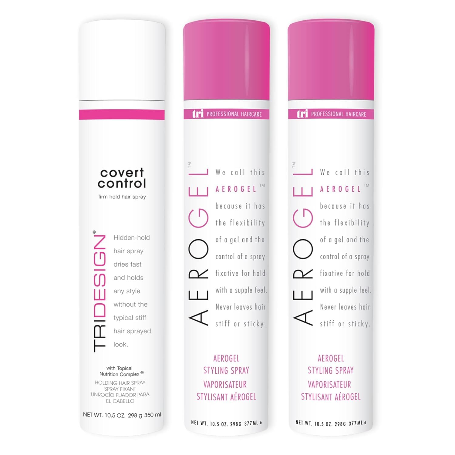 TRIDESIGN Haircare Bundle: Aerogel Volumizing & Flexible Hold Hairspray + Covert Control Fast-Drying & Humidity-Resistant Hairspray – For All Hair Types, Lightweight & Non-Sticky Finish